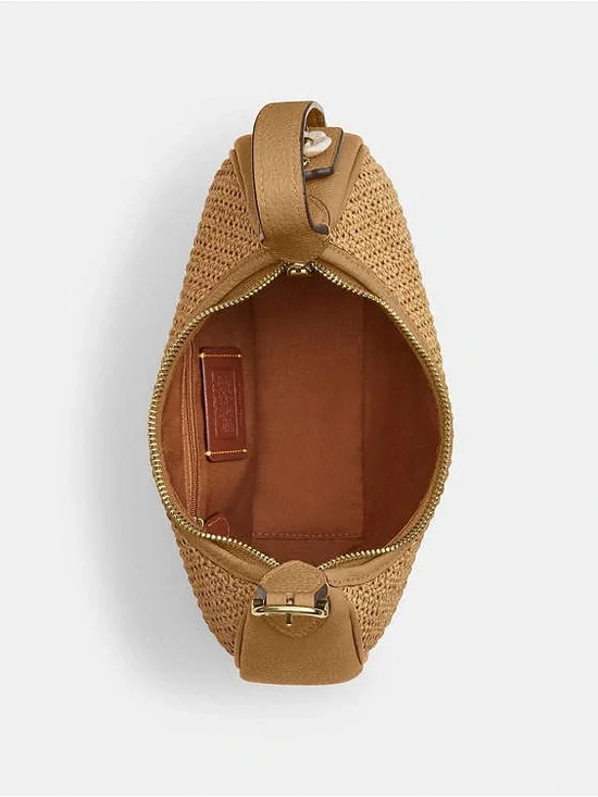 Coach Tan Woven Hobo Shoulder Bag with Floral Charm - Picture 2 of 4